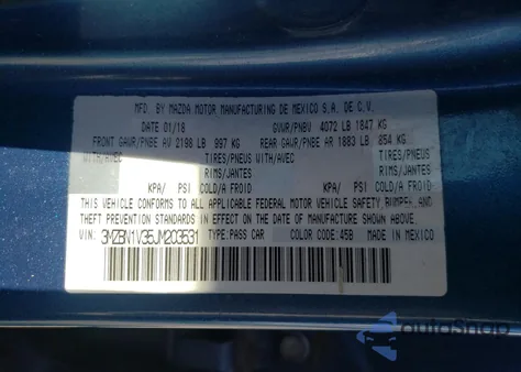 2018 Mazda 3 Touring z USA, uszkodzony, nr VIN 3MZBN1V35JM203531